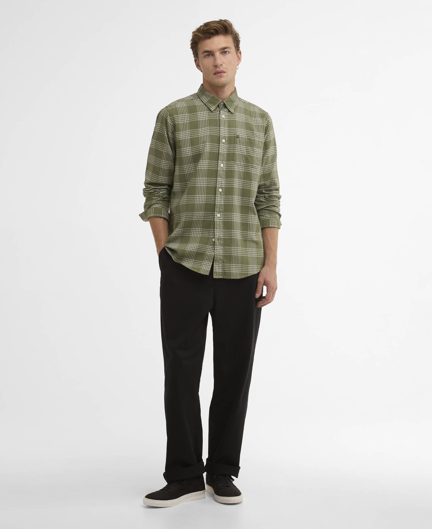 Heanes Waffle Check Long-Sleeved Shirt Burnt Olive image number 1