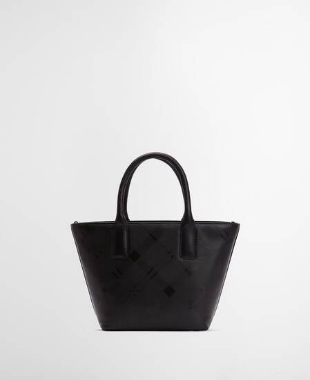 Leder Tote Bag Birch Black/ Deboss Tartan