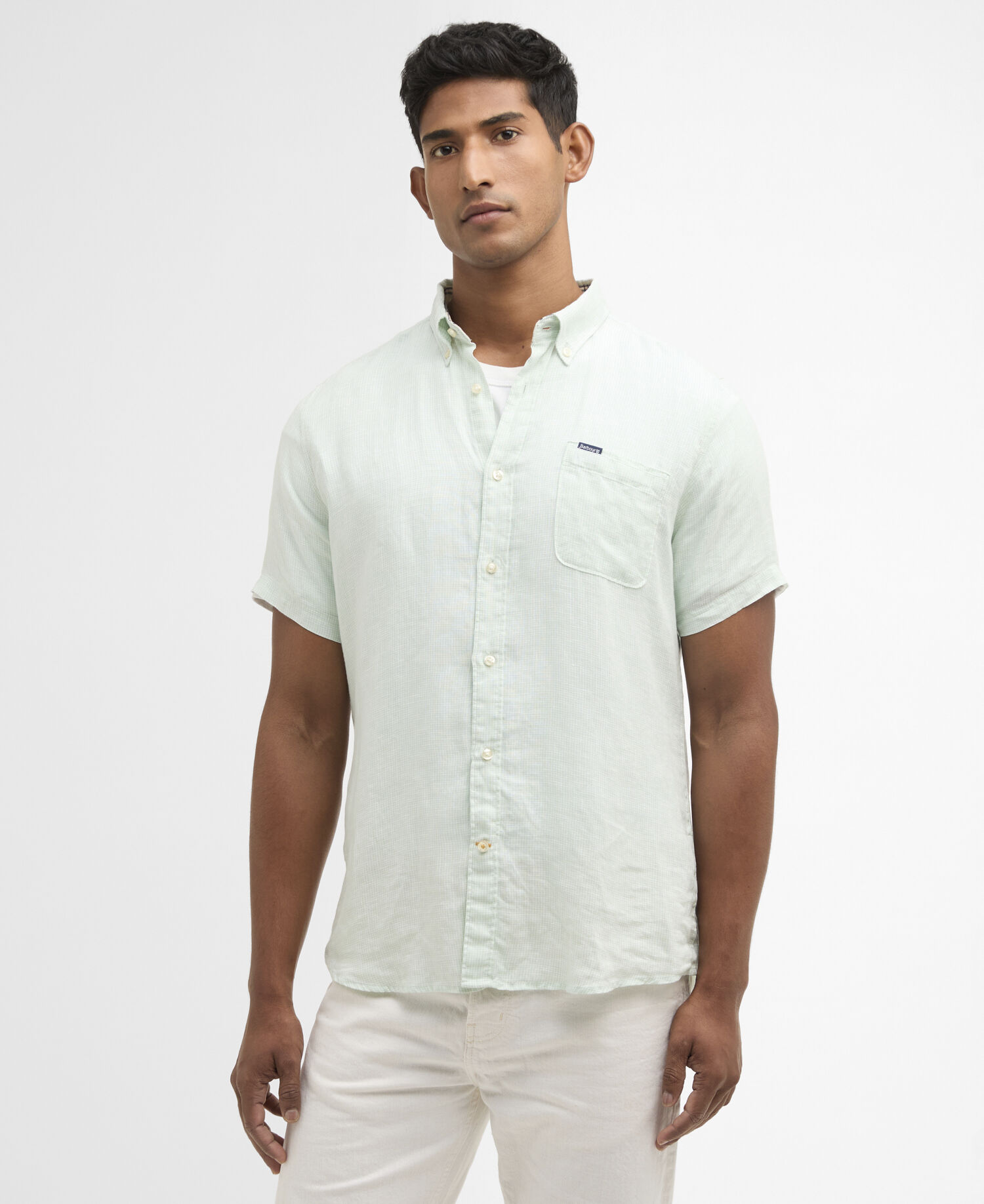 Linton Linen Short-Sleeved Tailored Shirt Mint Blue