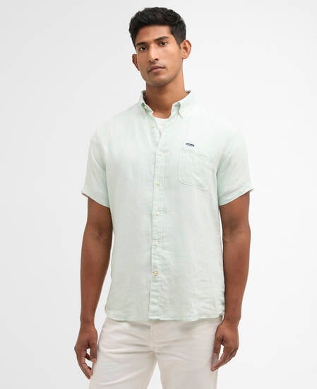 Linton Linen Short-Sleeved Tailored Shirt Mint Blue