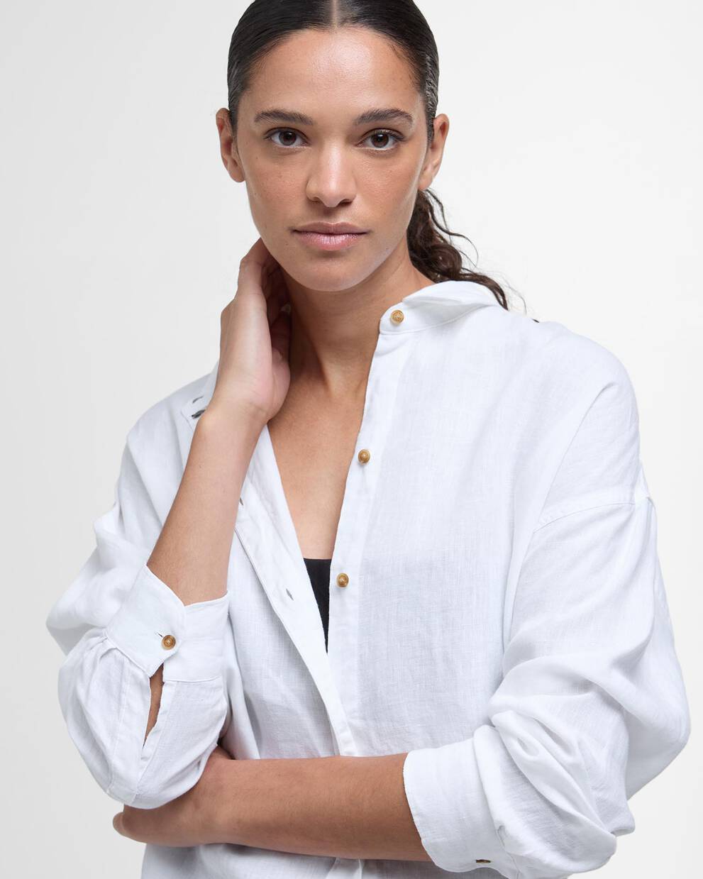 Hampton Relaxed Linen Shirt White/Safari Dress Tartan