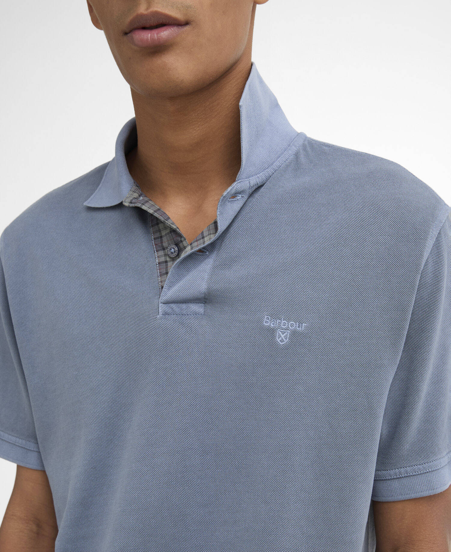 Polo in piqu&eacute; in tartan Washed con vestibilit&agrave; leggermente aderente Washed Blue image number 3