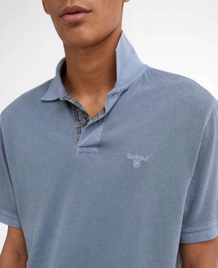 Poloshirt Washed Tartan Tailored Pique Washed Blue
