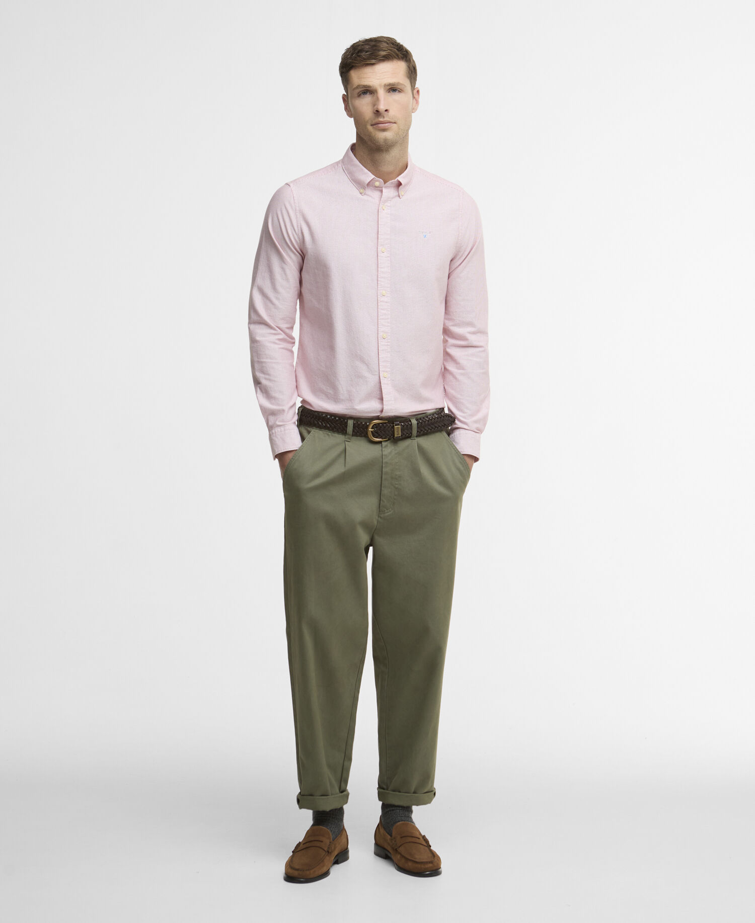 Striped Oxford Tailored Long-Sleeved Shirt Red