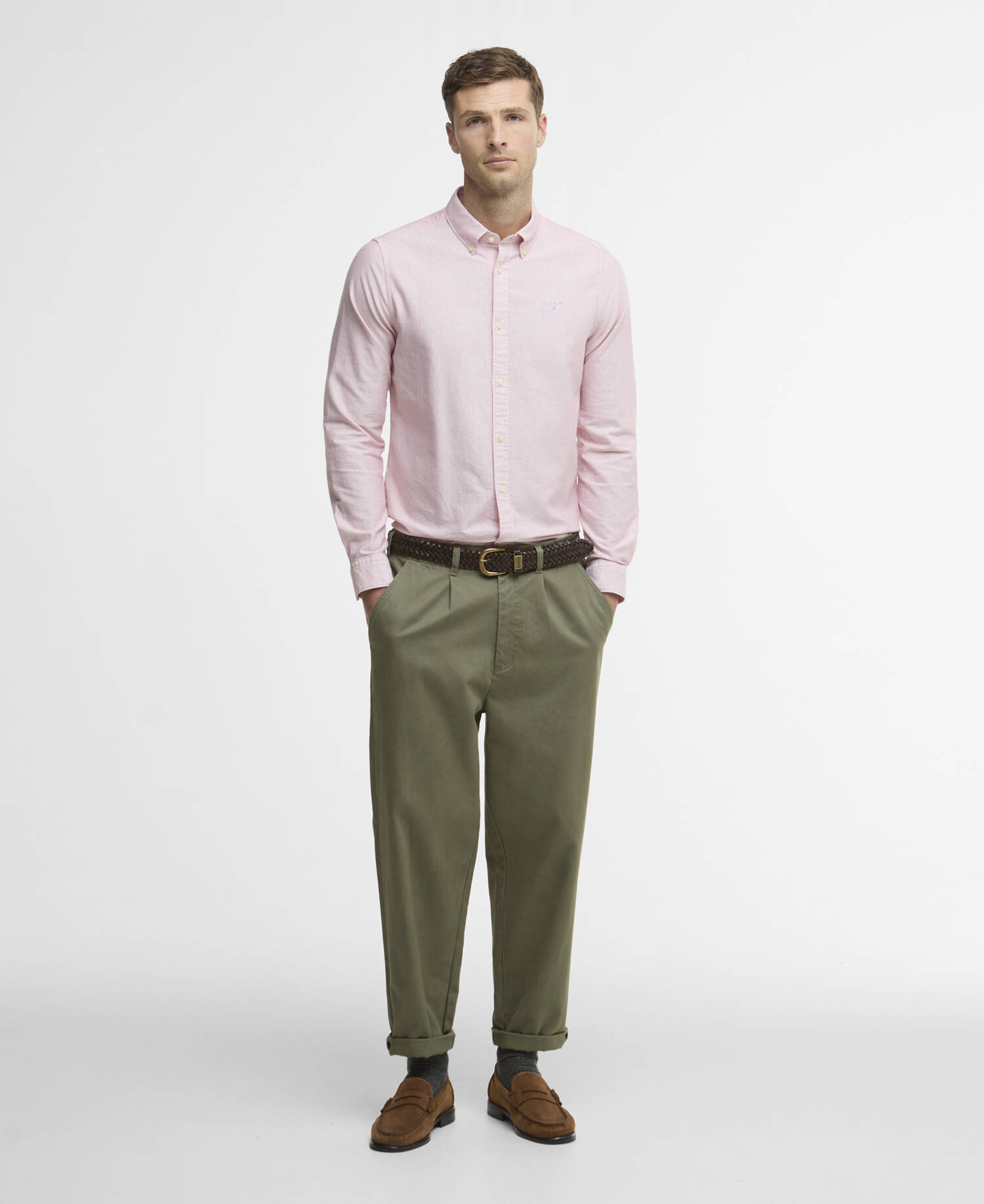 Striped Oxford Tailored Long-Sleeved Shirt Red image number 1