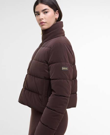 Hudson Faux-Velvet Puffer Jacket Red Velvet
