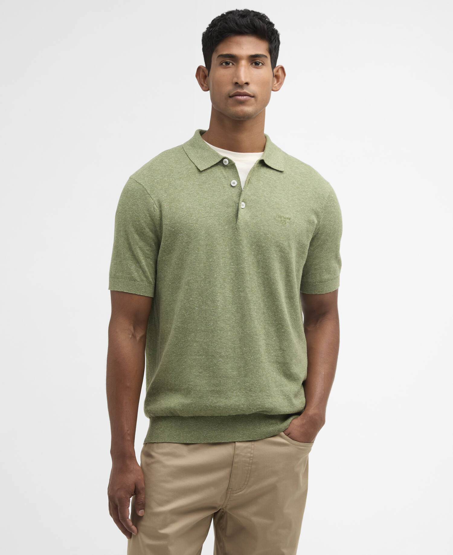 Muston Linen-Blend Knitted Polo Shirt Laurel Green image number 0