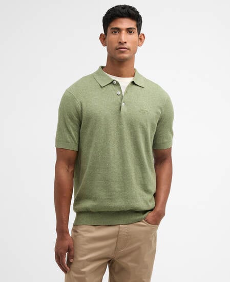 Strickpoloshirt Muston aus Leinen-Mix Laurel Green