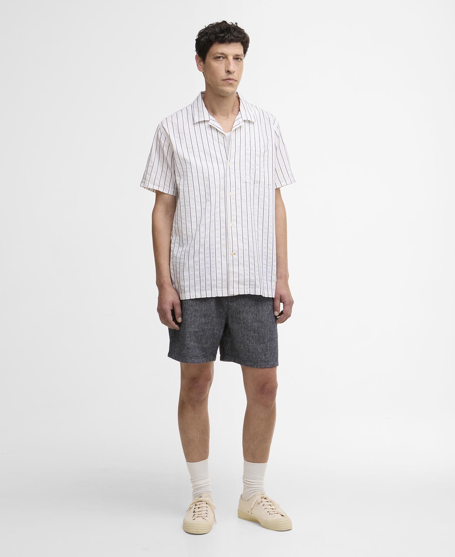 Park Seersucker Striped Short-Sleeved Shirt Whisper White
