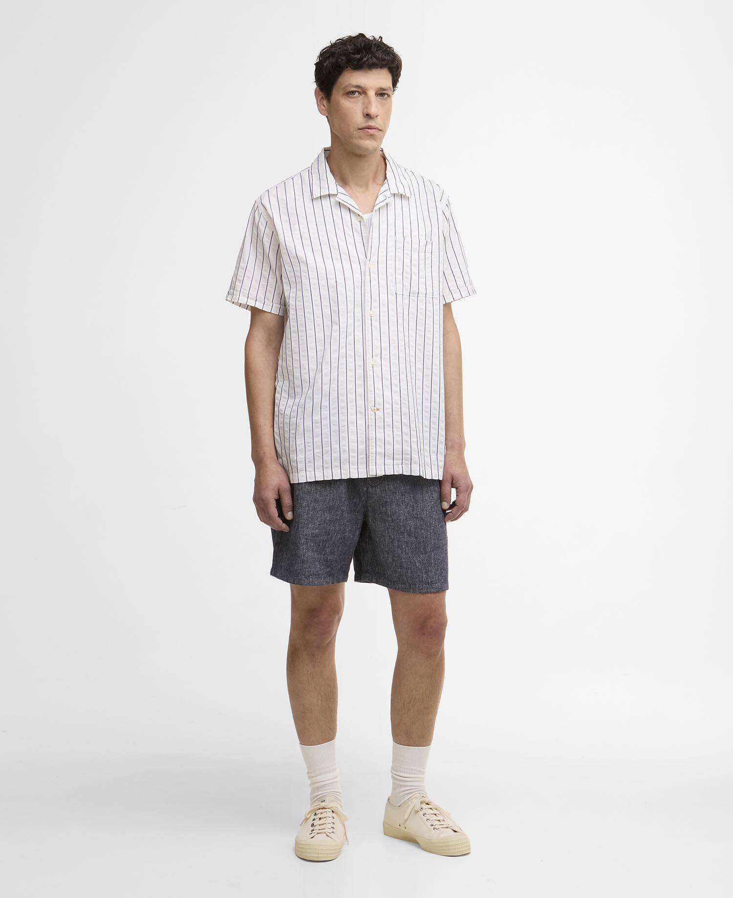 Park Seersucker Striped Short-Sleeved Shirt Whisper White image number 1