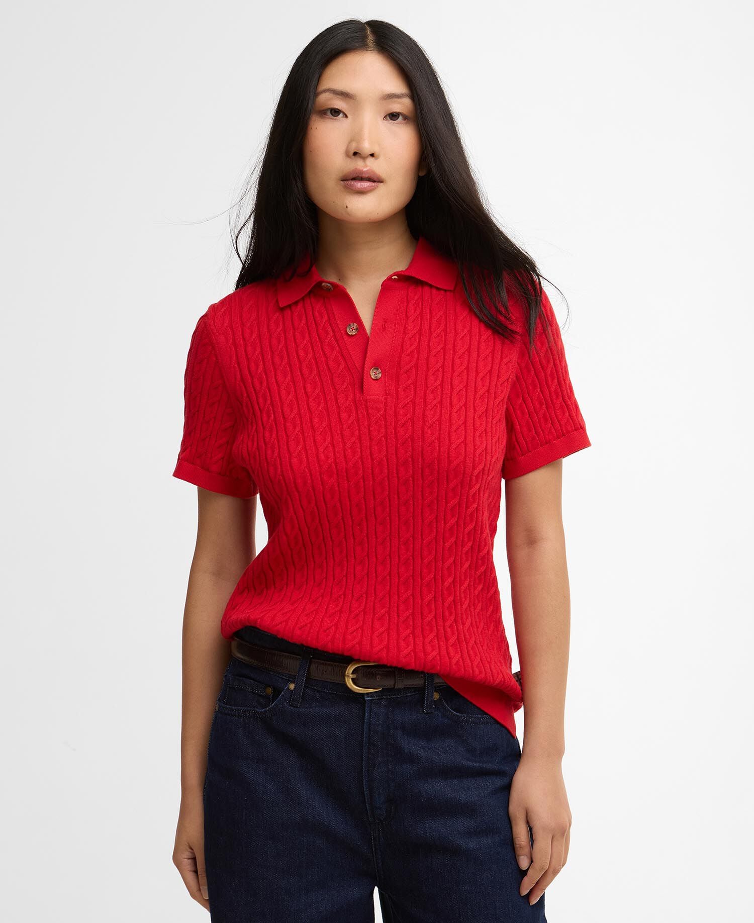 Hartland Knitted Polo Shirt Poppy Red