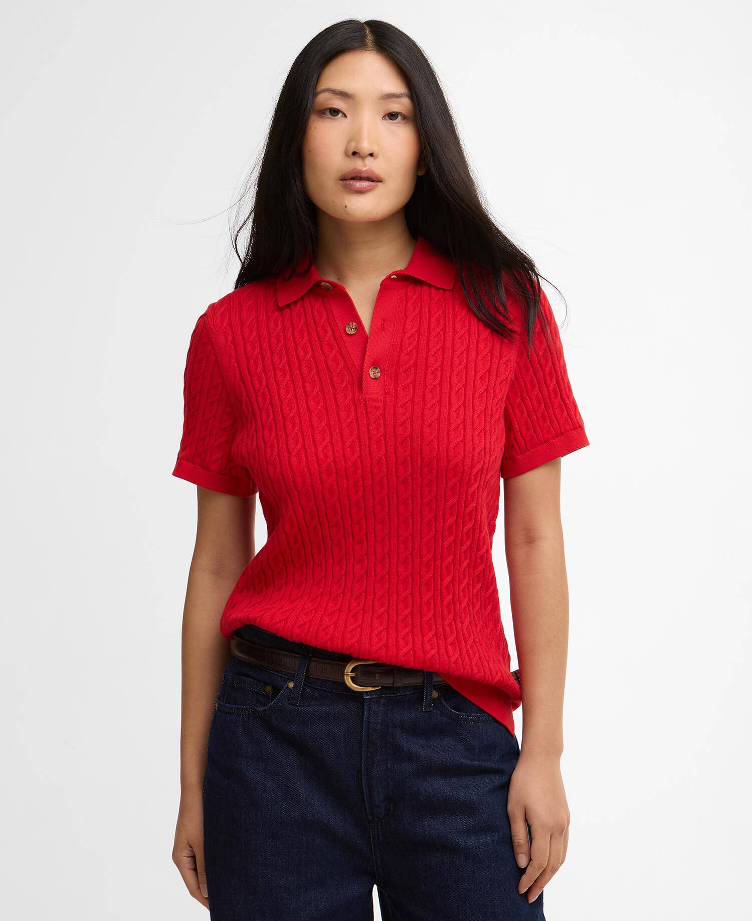 Hartland Knitted Polo Shirt Poppy Red image number 0