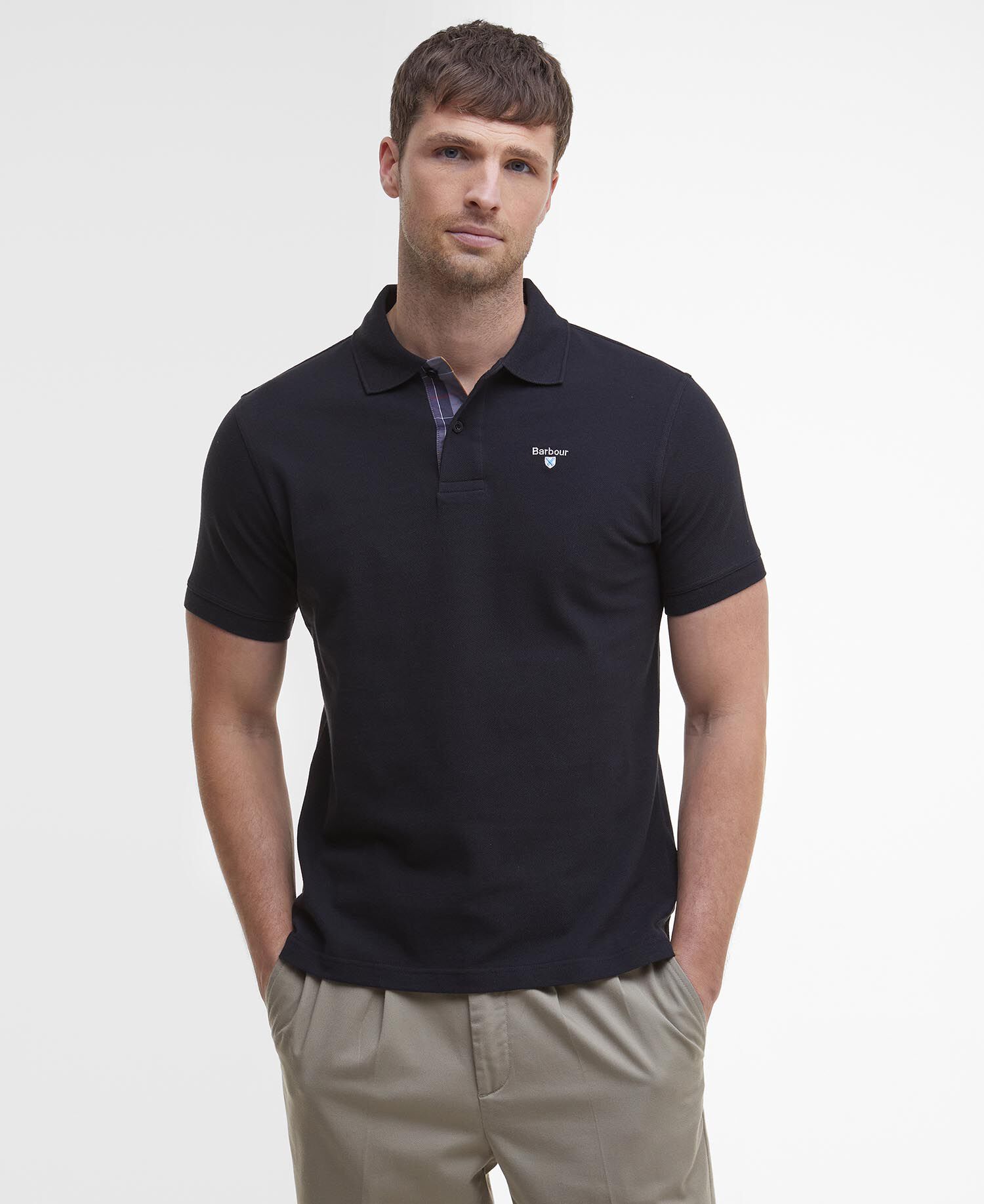 Tartan Pique Polo Shirt Black-Modern
