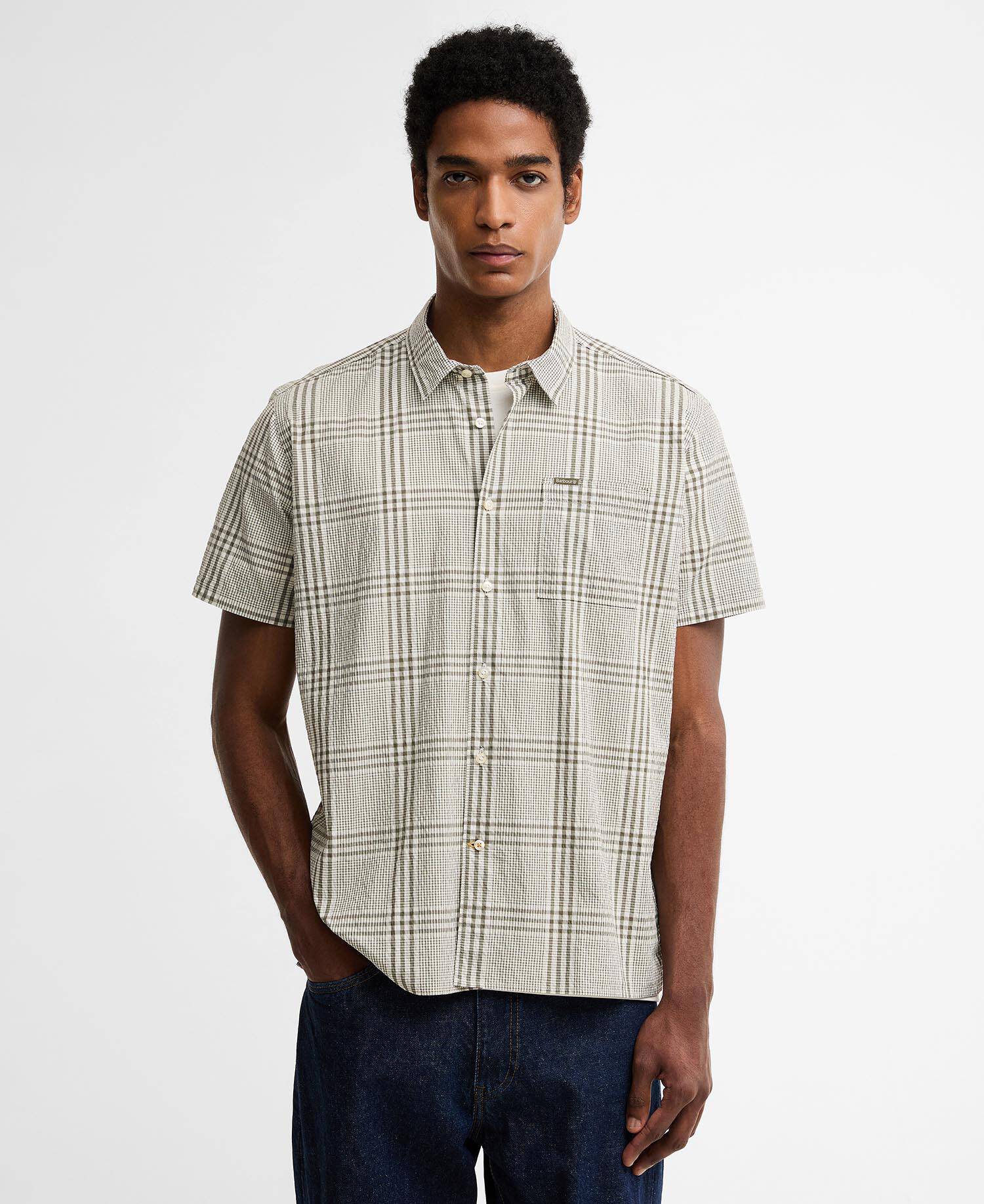 Carrock Checked Seersucker Short-Sleeved Shirt Whisper White image number 0