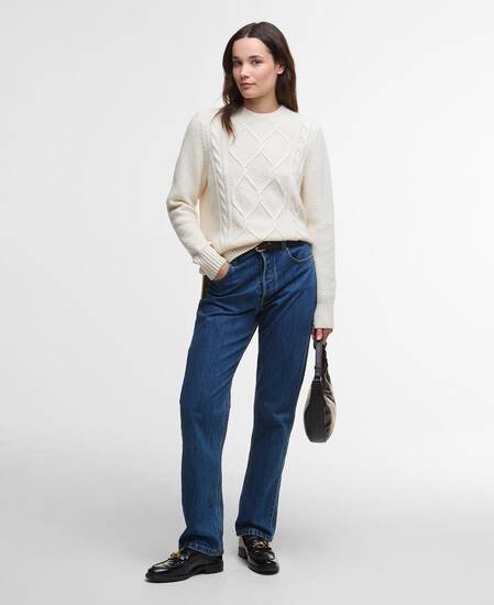 Maglione girocollo Burne con motivo a rombi Ecru