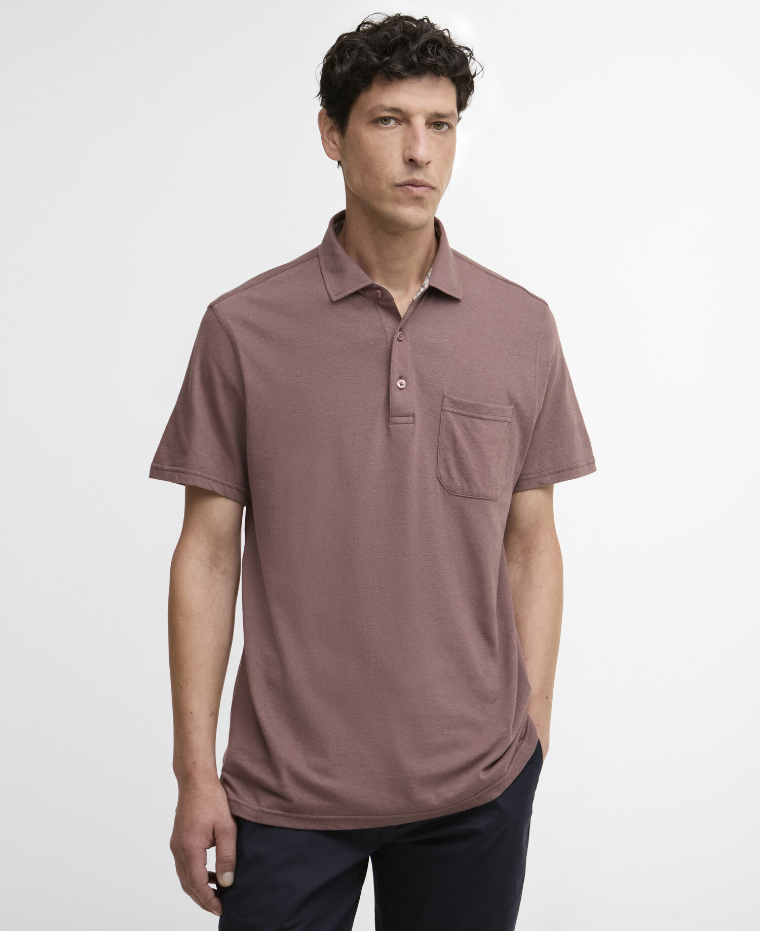 Steventon Linen Blend Tailored Polo Shirt Peppercorn