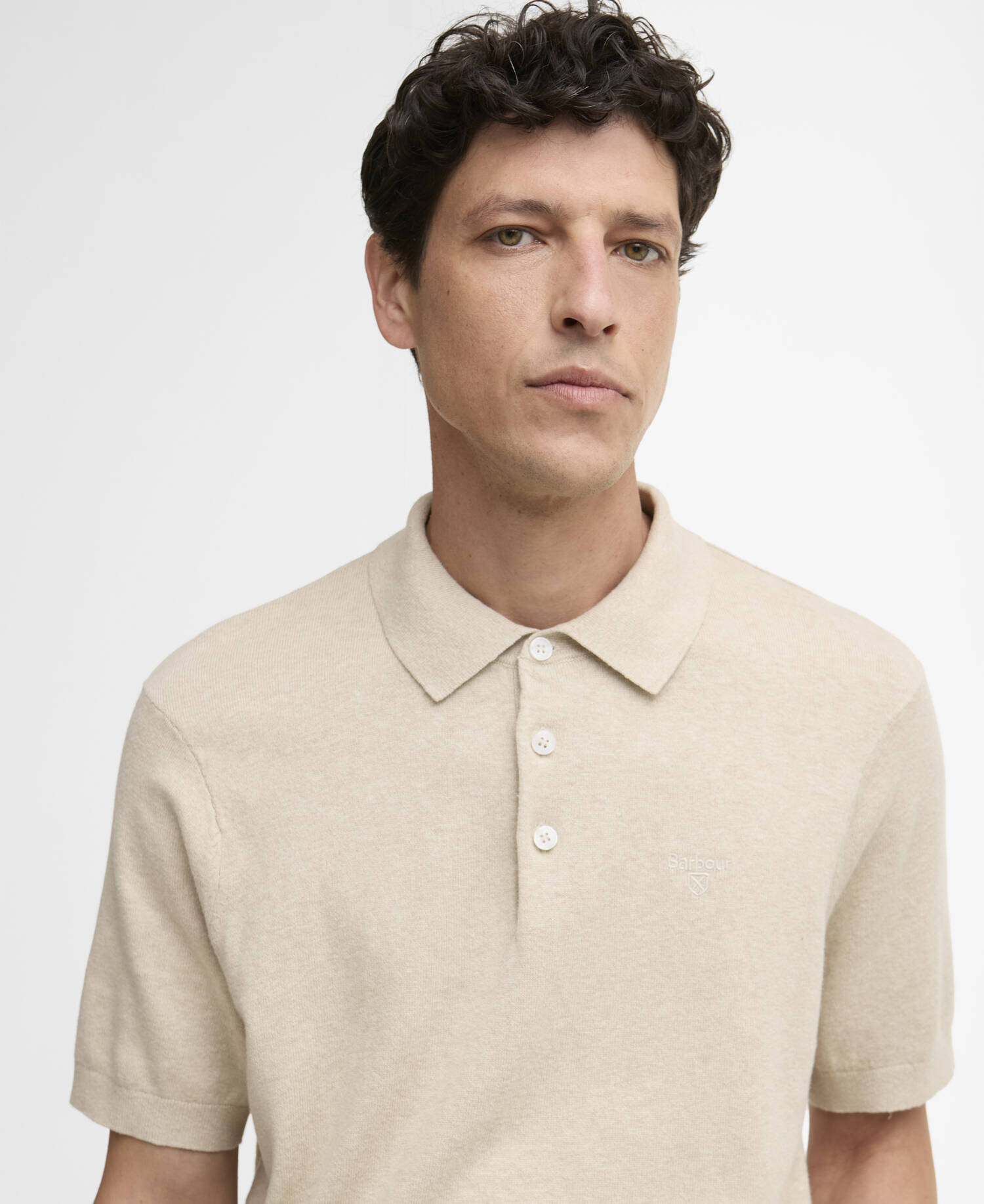 Muston Linen-Blend Knitted Polo Shirt Washed Stone image number 3