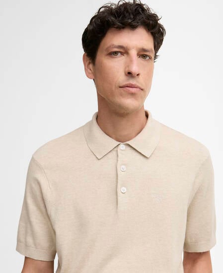 Muston Linen-Blend Knitted Polo Shirt Washed Stone