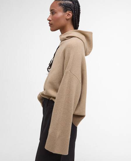 Evette Oversized Knitted Hoodie Military Brown