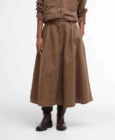 Yasmin Cord Midi Skirt Military Brown