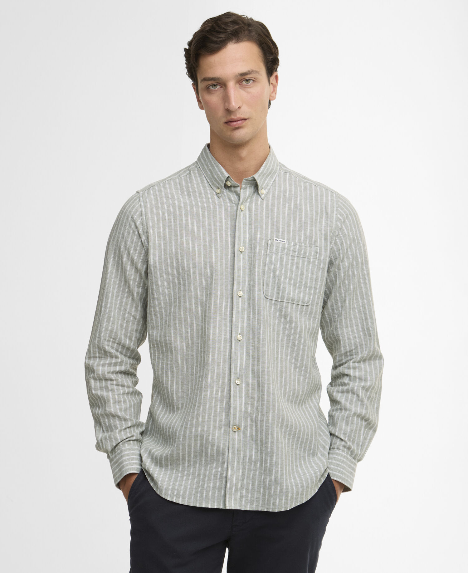 Nelson Striped Long-Sleeved Tailored Shirt Bleached Olive