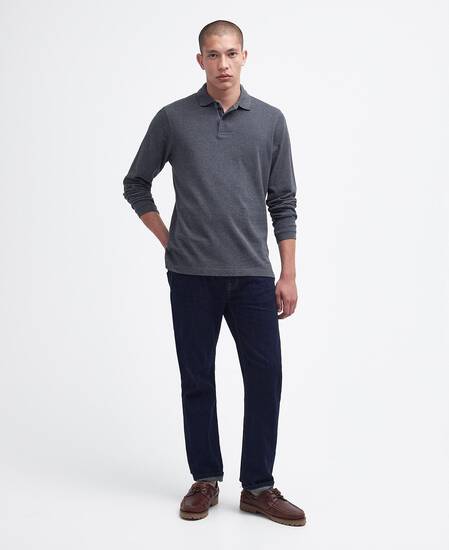 Essential Long-Sleeved Polo Shirt Slate Marl Essential Long-Sleeved Polo Shirt Slate Marl