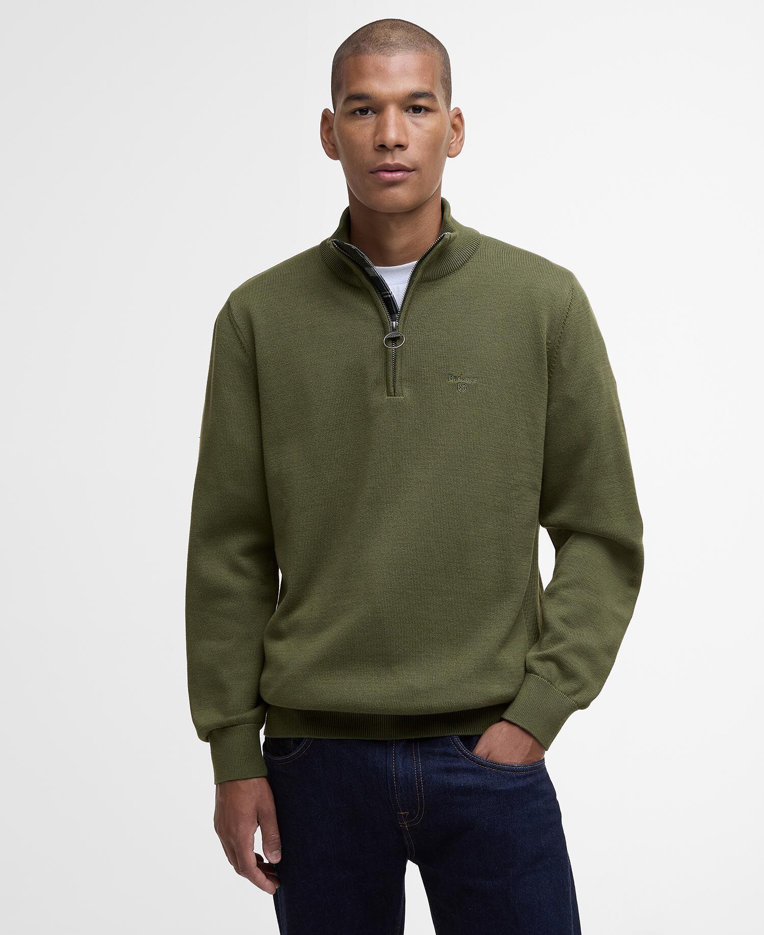 Pullover Cotton Half Zip Winter Moss