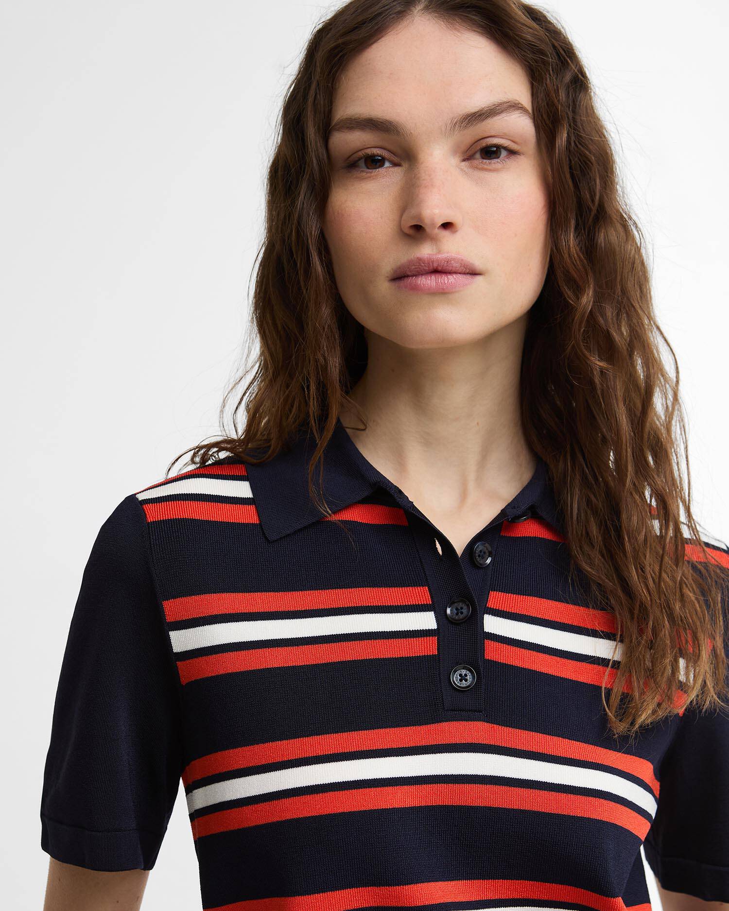 Launton Striped Knitted Polo Shirt Navy Stripe image number 3