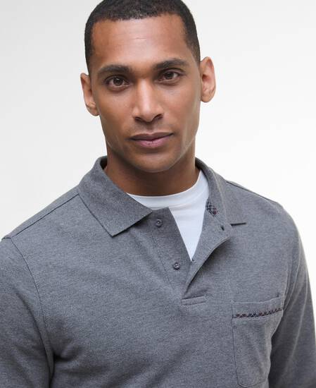 Furness Long-Sleeved Polo Shirt Grey Marl
