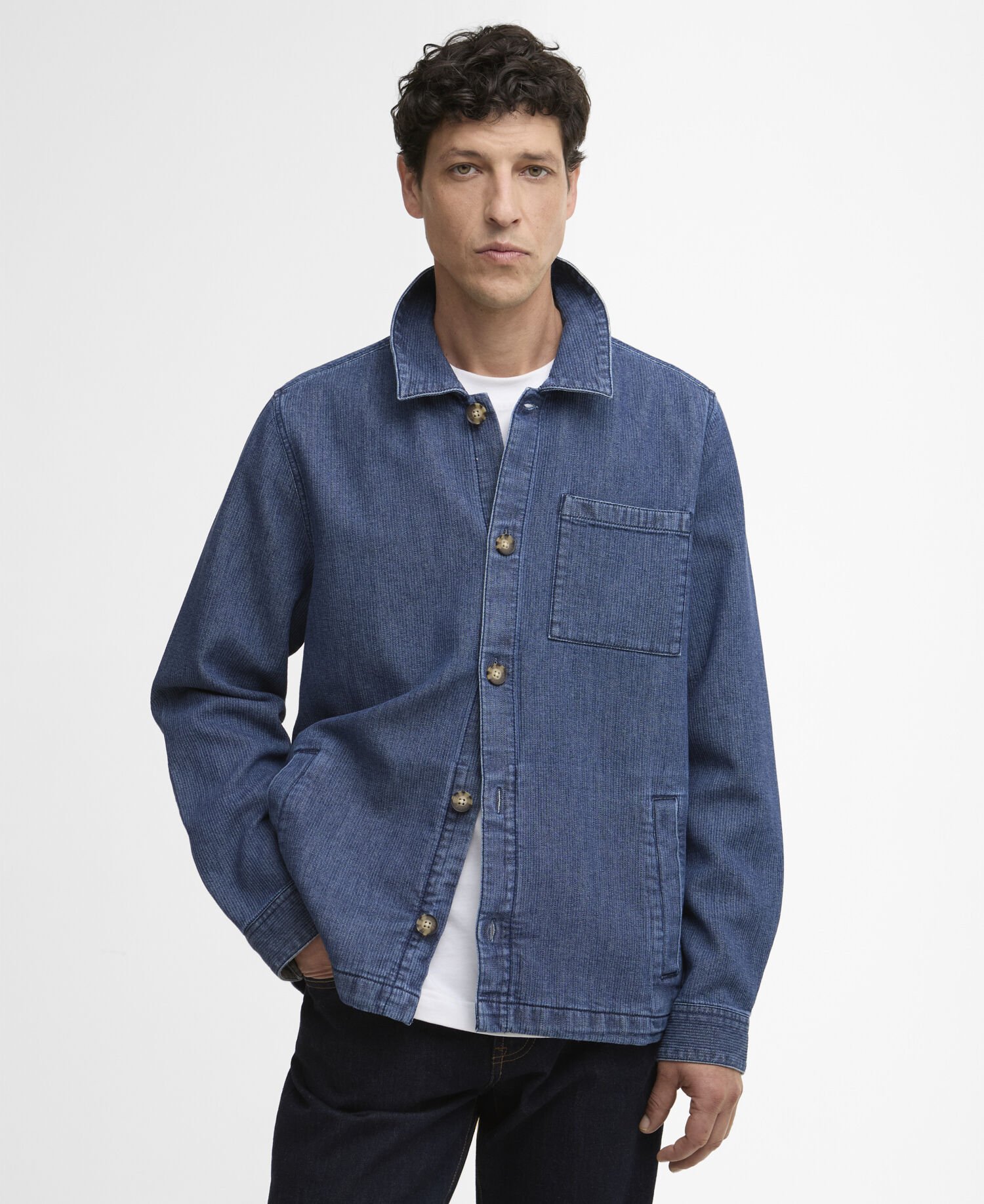 Aickmen Textured Denim Overshirt Indigo