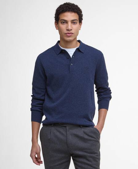 Hutherston Knitted Polo Shirt Navy Marl