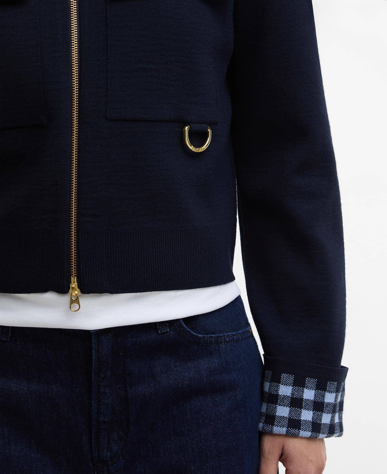 Paul Smith Loves Barbour Whitby Knitted Zip Through Cardigan Dark Navy image number 4