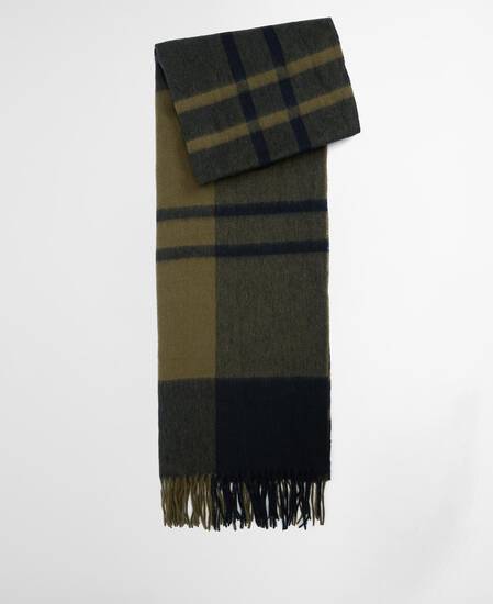Sciarpa con motivo tartan in lana d’agnello Maxine Black/Olive