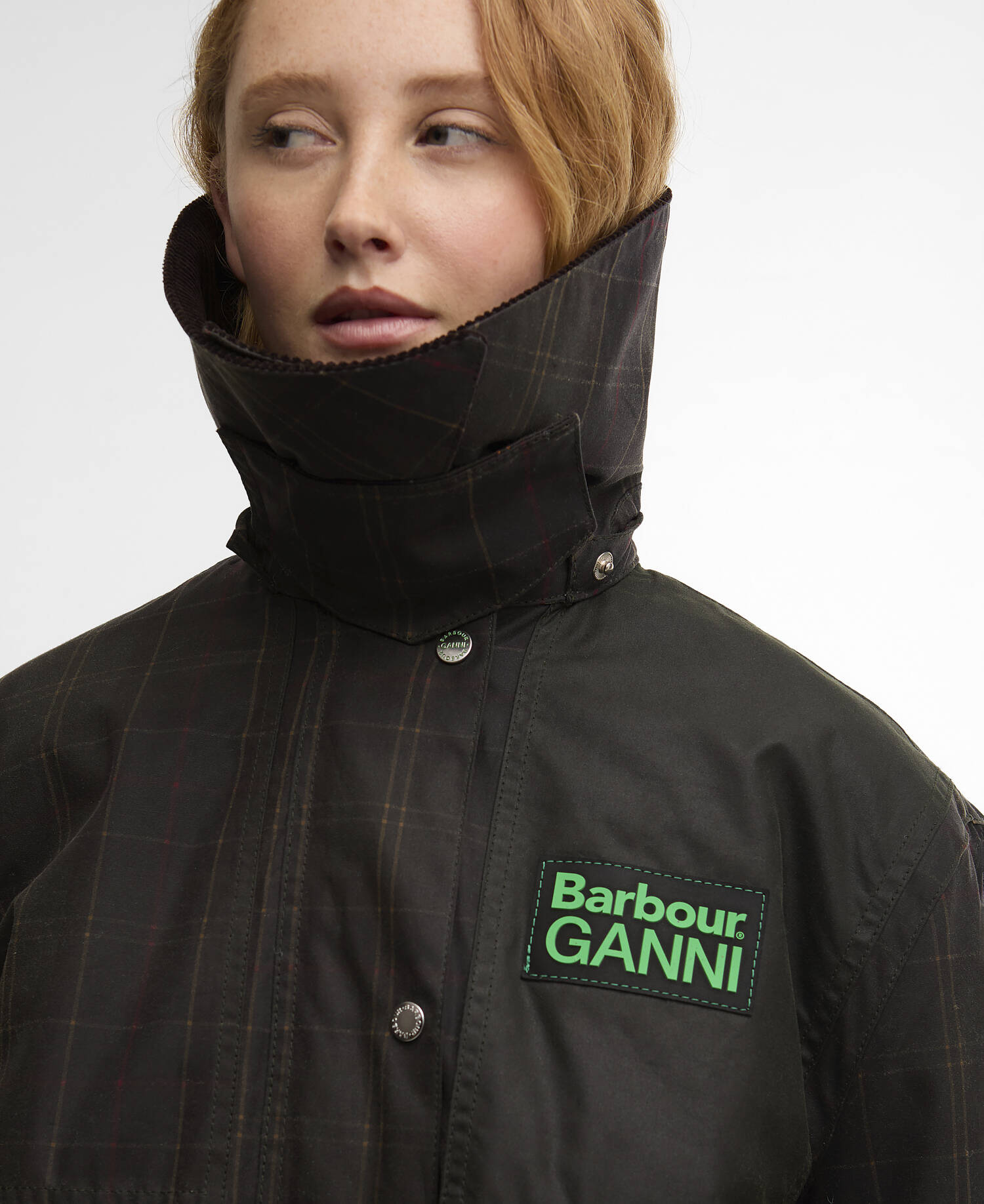 Barbour x GANNI Dufflecoat Waxed Tartan Classic Tartan/Fern image number 3