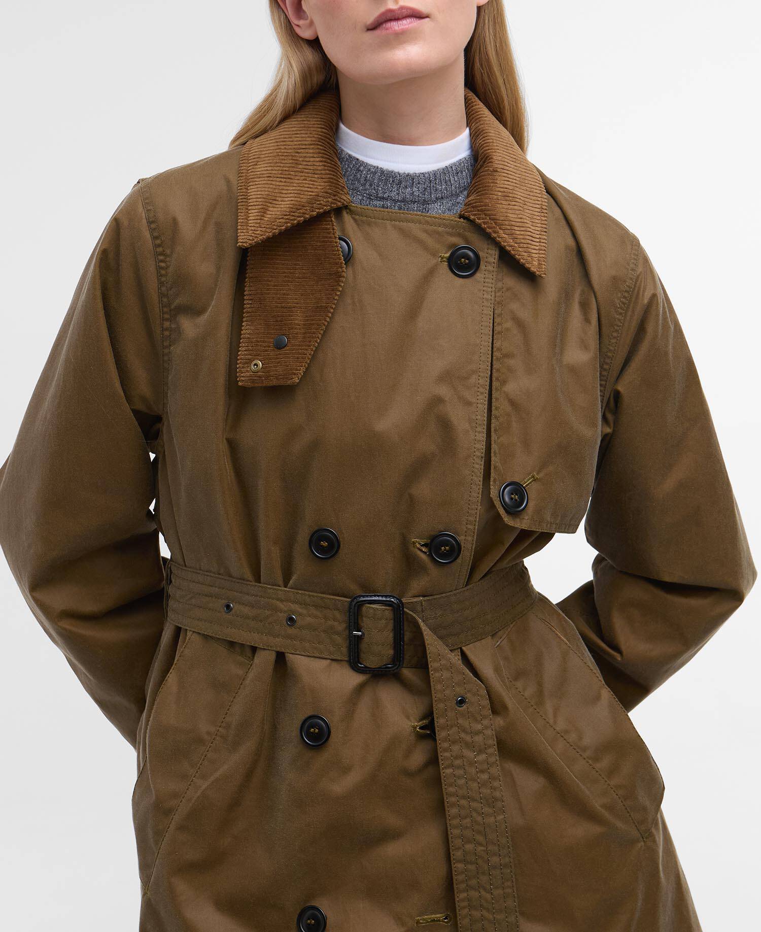 Barbour for Margaret Howell Double-Breasted Waxed Trench Coat Sand image number 3