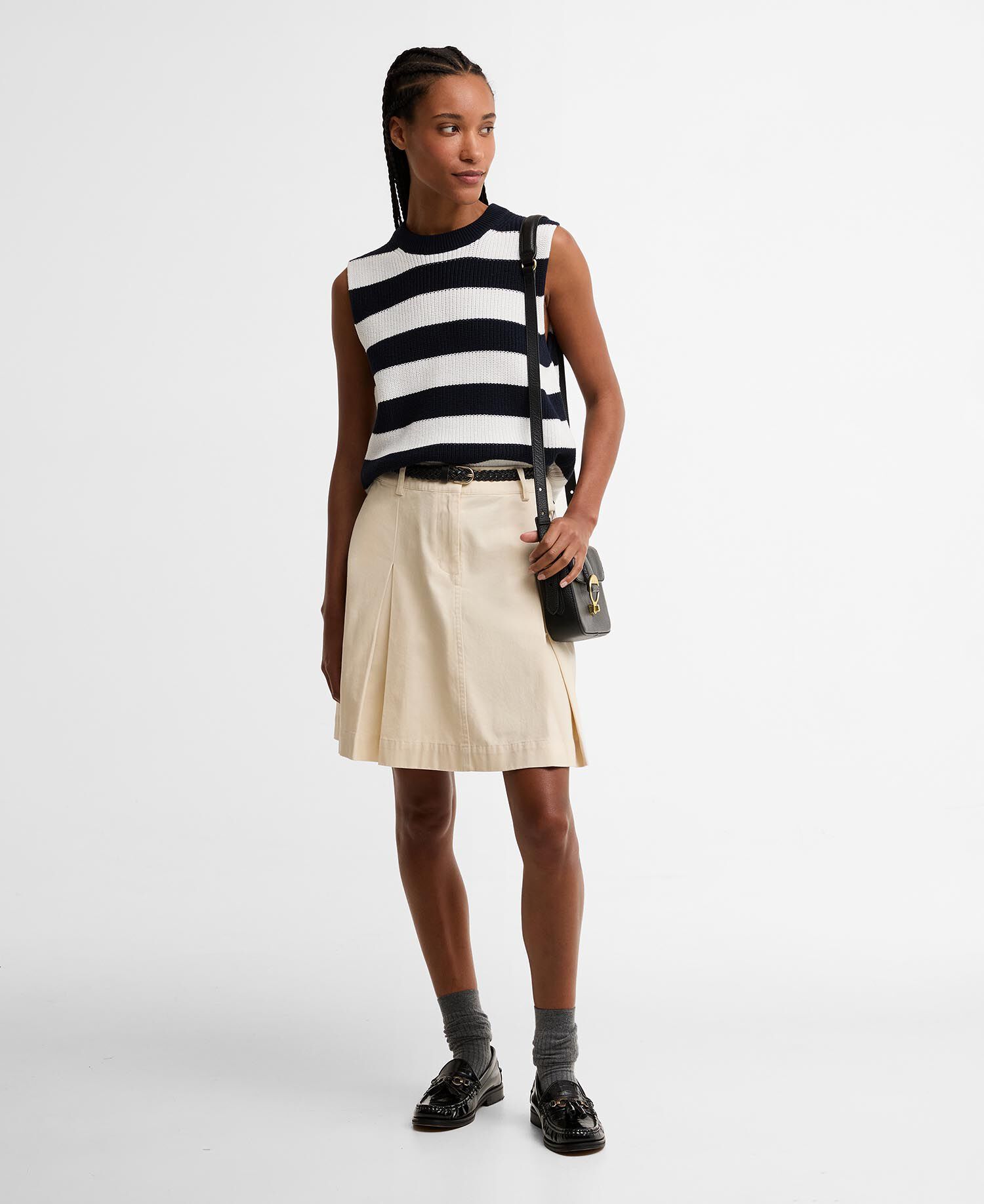 Cartmel Striped Knitted Vest Dark Navy Stripe