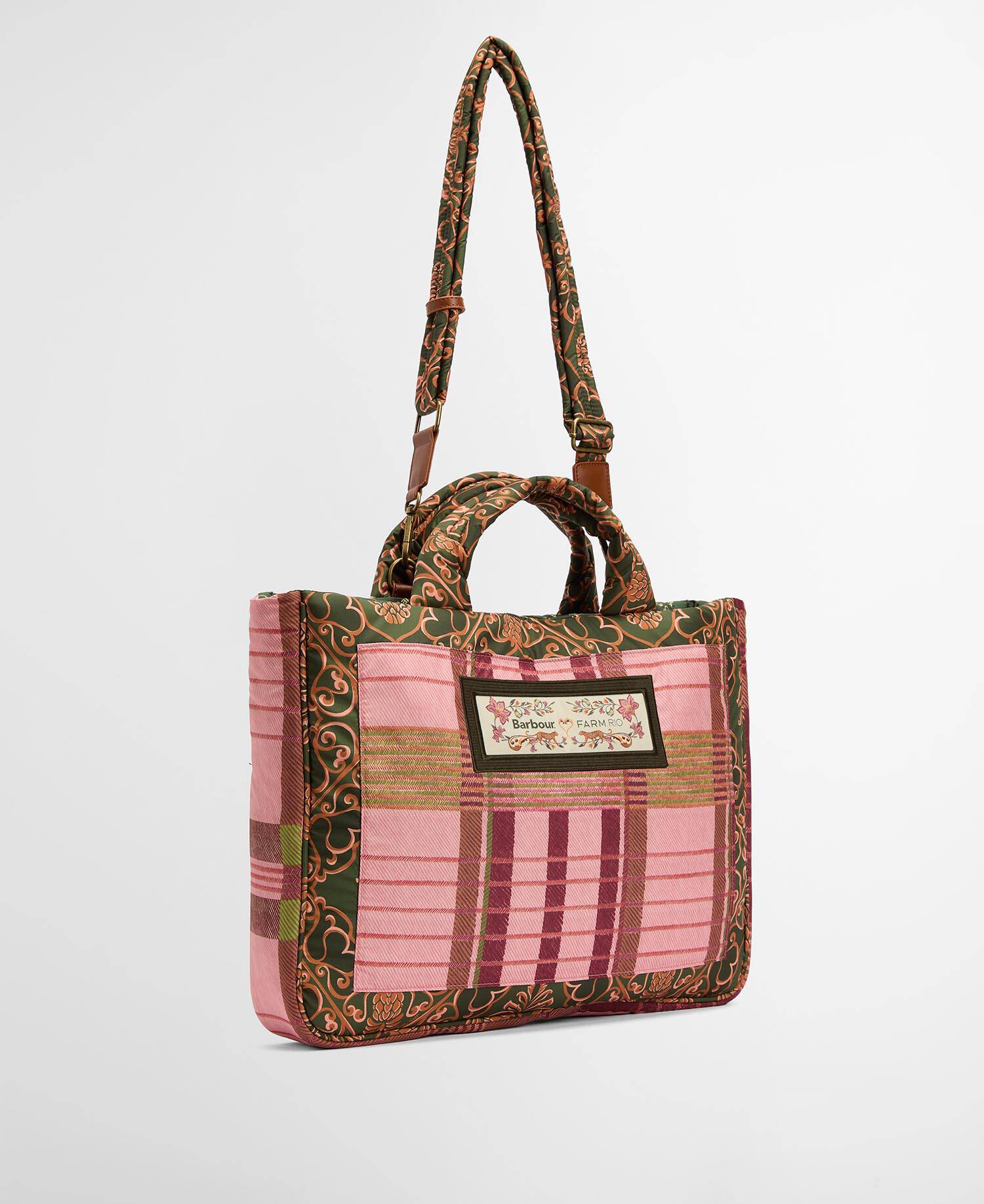 Barbour FARM Rio Maria Clara Tote Bag Pink Tartan image number 4