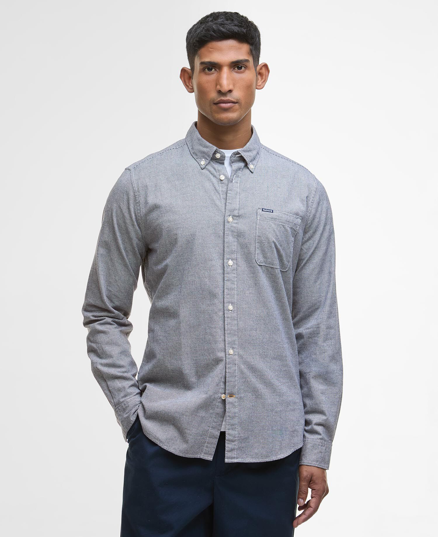 Huntly Houndstooth Tailored Shirt Navy