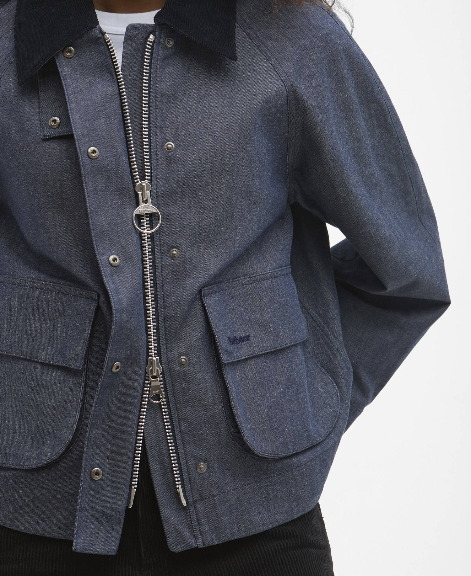 Barbour x ARKET Kokos Dry Wax Denim Jacket Blue Denim image number 4