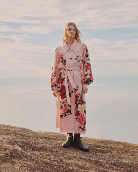 Barbour FARM Rio Bromelia Showerproof Trench Coat Pink Edens Bloom/Cream Flower