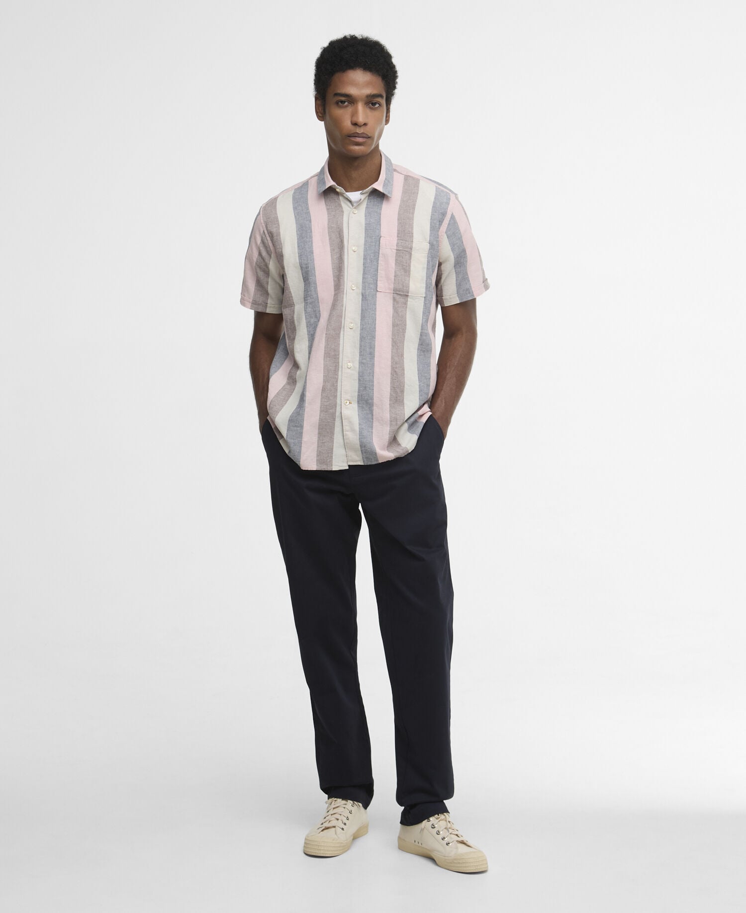 Portwell Striped Regular Short-Sleeved Shirt Pink