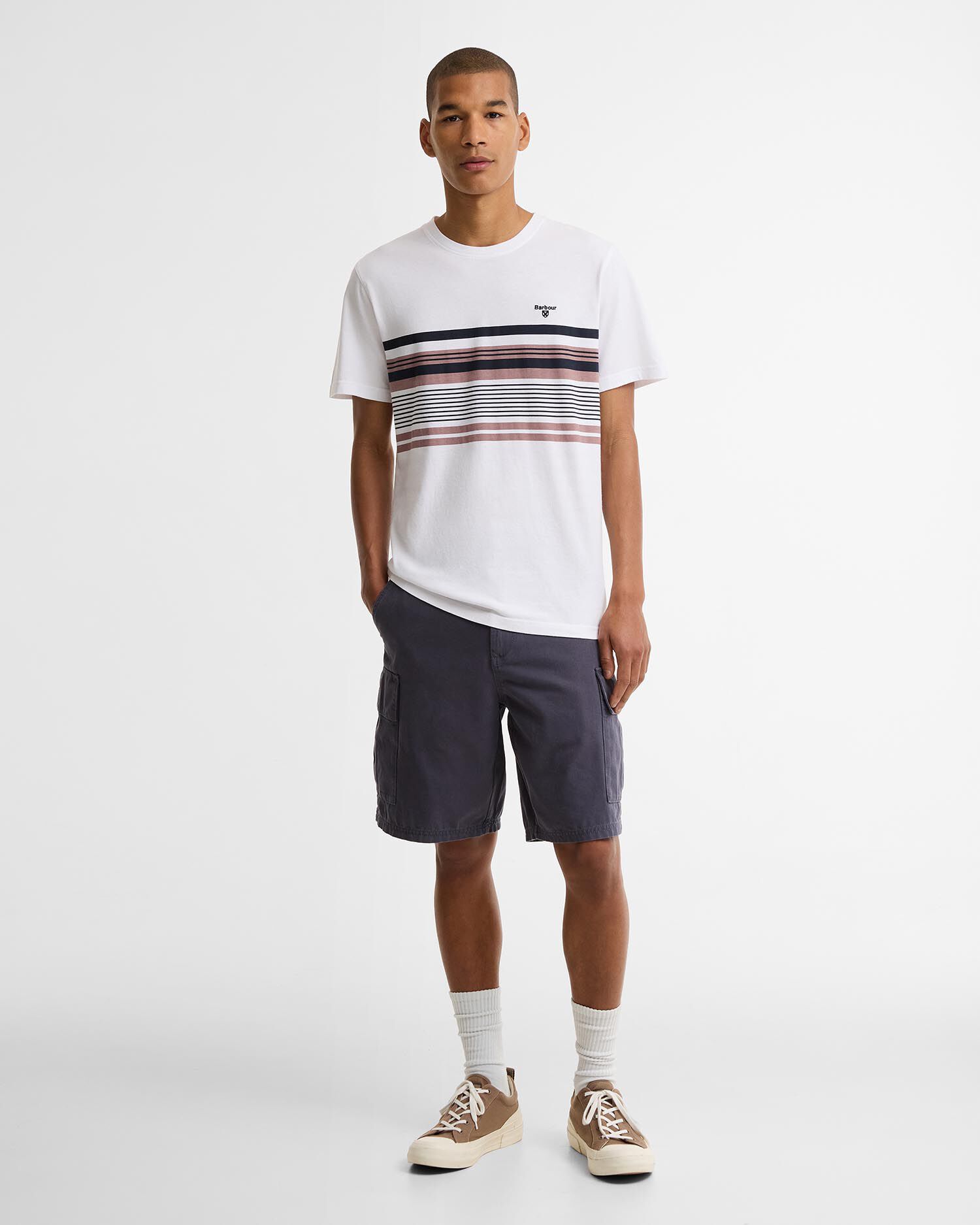 Teeside Striped Graphic Tailored T-Shirt White