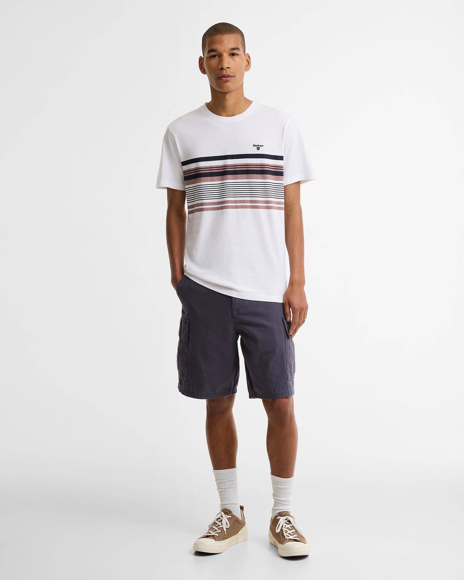 Teeside Striped Graphic Tailored T-Shirt White image number 1