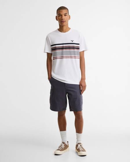 Teeside Striped Graphic Tailored T-Shirt White