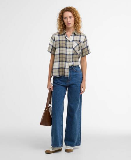 Fern Short-Sleeved Tartan Shirt Dress Navy Tartan