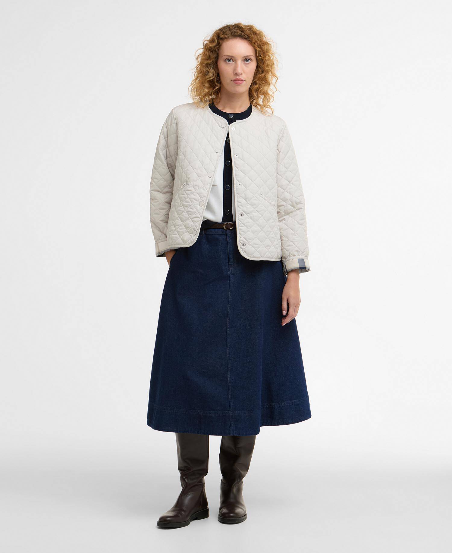 Steppjacke Cashel Collarless Mist/Dress Navy Tartan image number 1