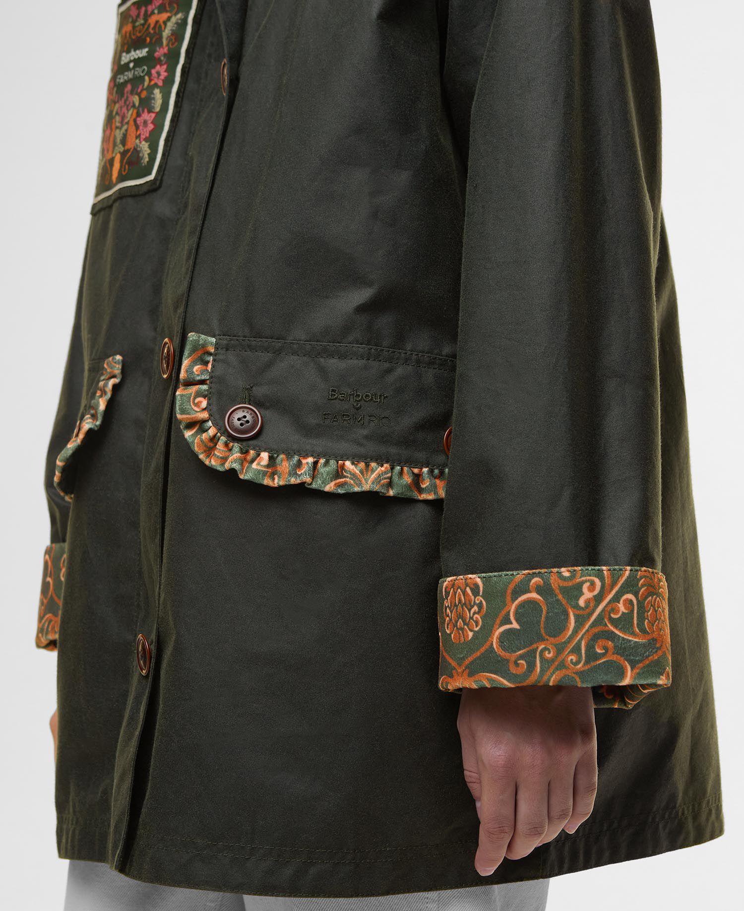 Barbour FARM Rio Maria-Clara Waxed Jacket Fern/Green Heart Print