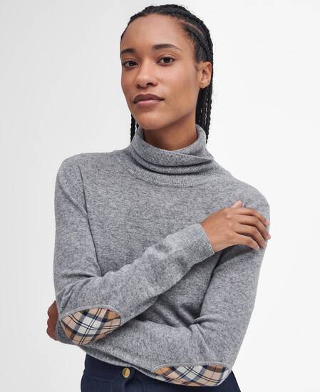 Pendle Roll-Neck Jumper Grey Marl-Hessian Tartan