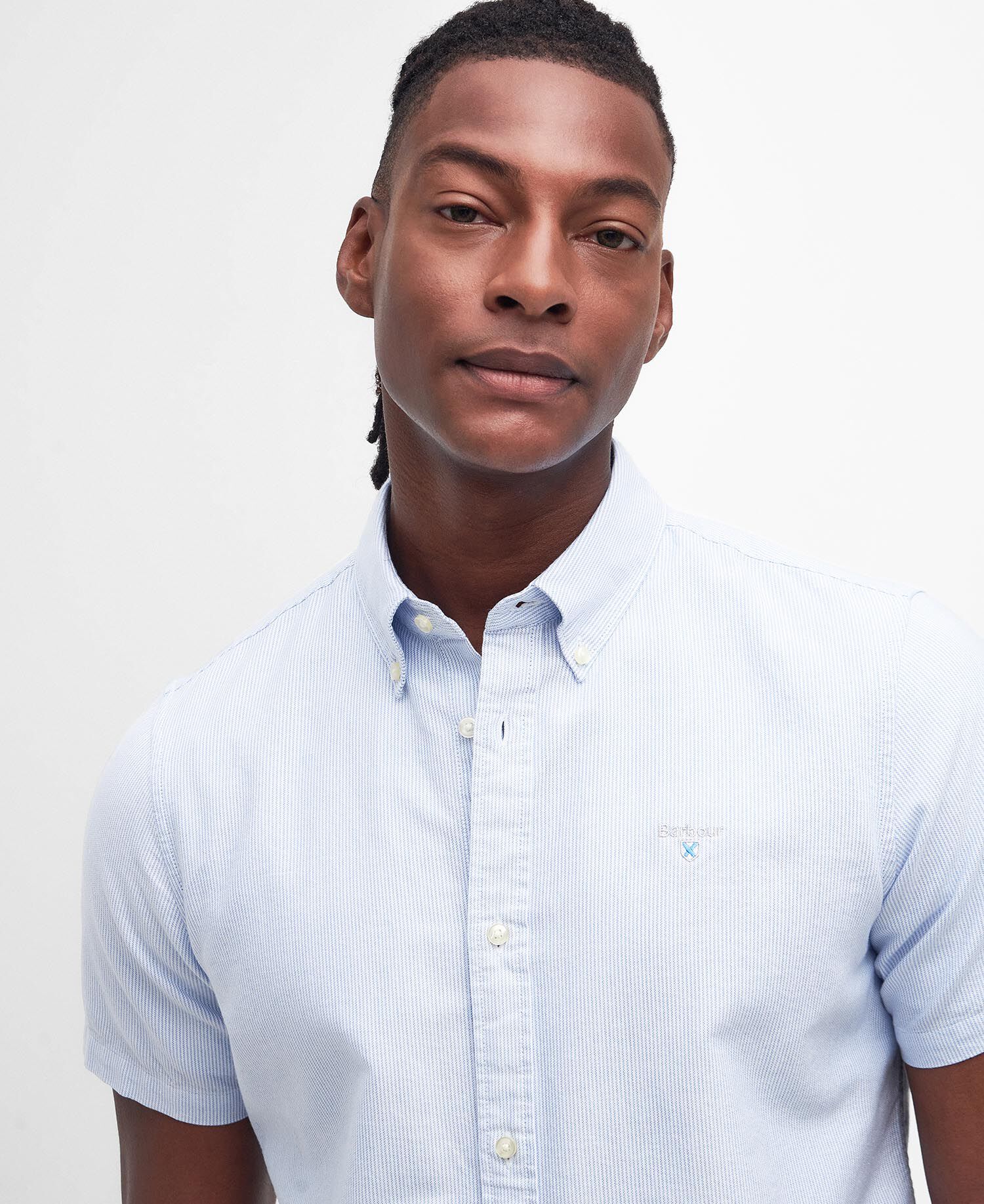 Striped Oxford Tailored Short-Sleeved Shirt Sky Blue