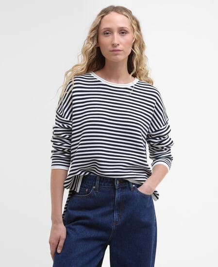 Marine Striped Crew Neck Jumper Navy Stripe